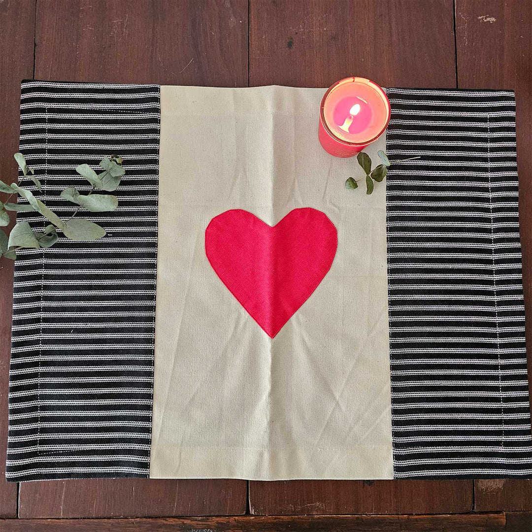 4 Pc | Red In Love Heart Motif Cotton Table Mat