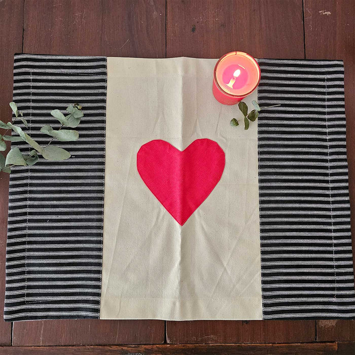 4 Pc | Red In Love Heart Motif Cotton Table Mat