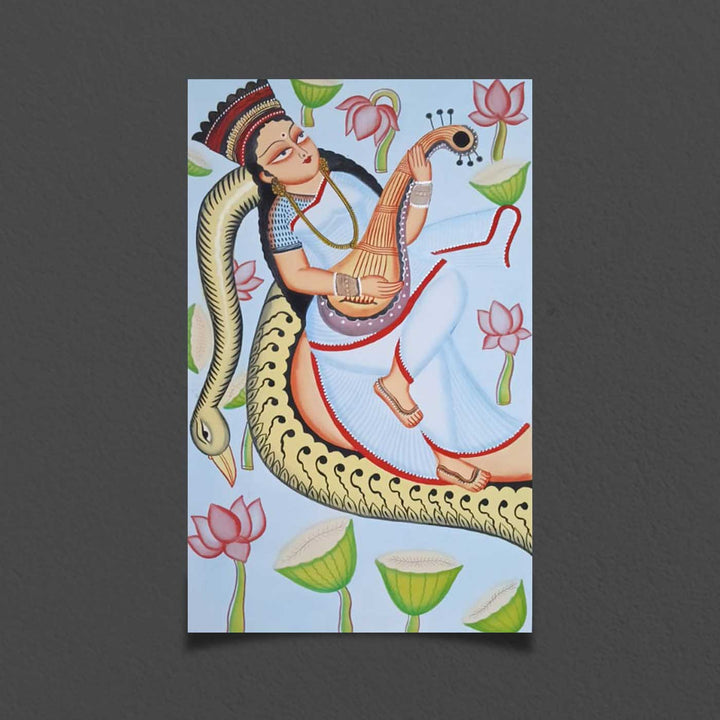 14 x 22 Inch | Melody in Bloom | Original Hand Painted Kalighat Painting | Natural Colors On Paper
