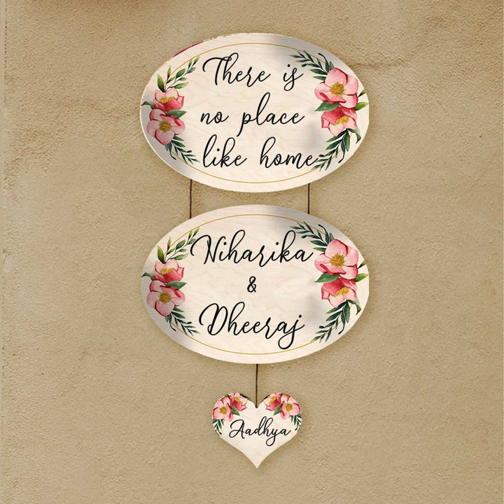 Printed Floral Wooden Oval Nameplate For Family