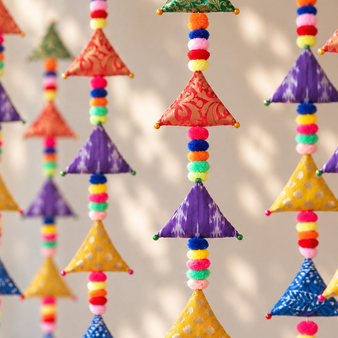 Upcycled Fabric Pom-pom & Beads Festive Hangings