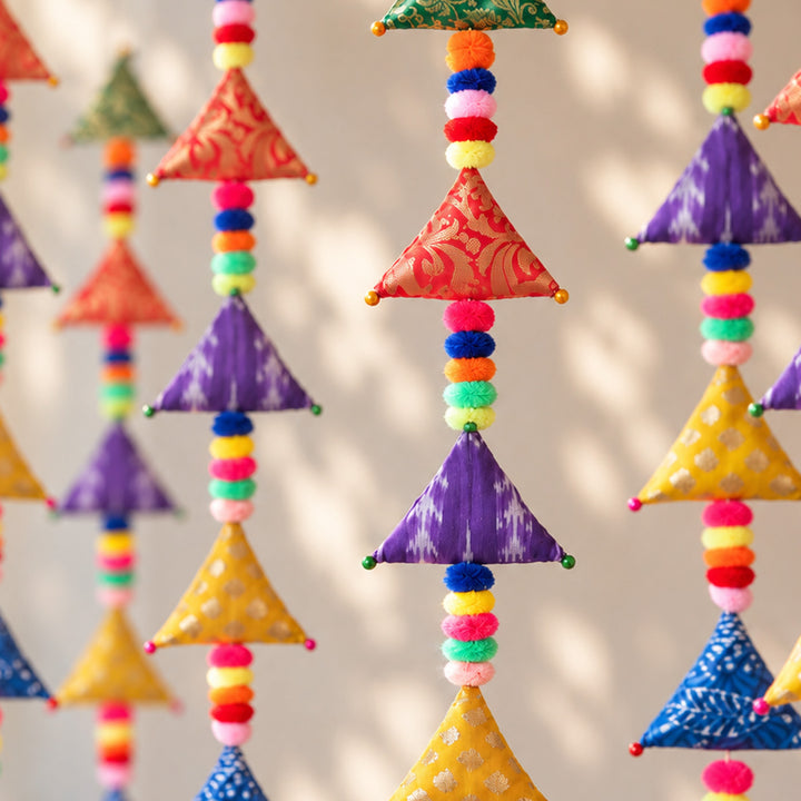 Upcycled Fabric Pom-pom & Beads Festive Hangings