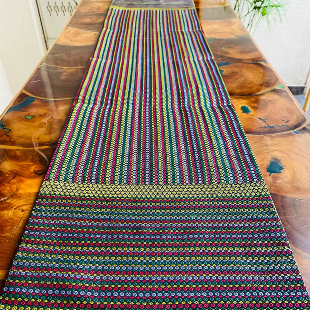 Handmade Multicolour Dotted Design Khunn Fabric Cotton Table Runner | 12 x 60 Inch