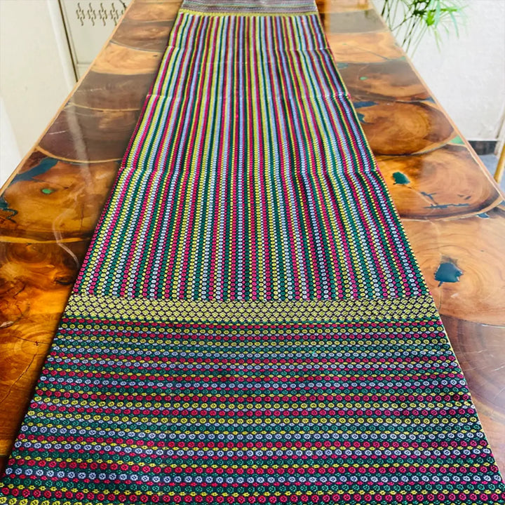 Handmade Multicolour Dotted Design Khunn Fabric Cotton Table Runner | 12 x 60 Inch