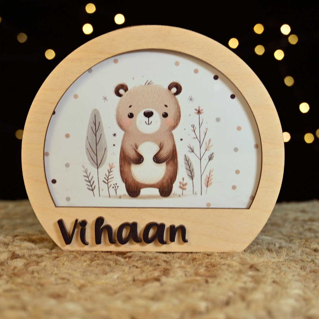 Personalized Bear Theme Wooden Table Lamp With 3D Letters