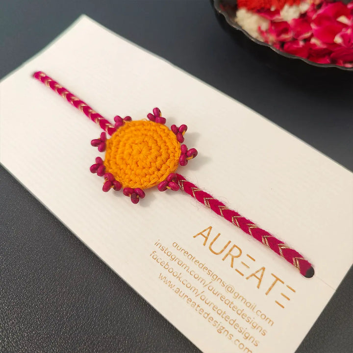 Handmade Crochet Beaded Round Ethnic Rakhi With Roli Chawal
