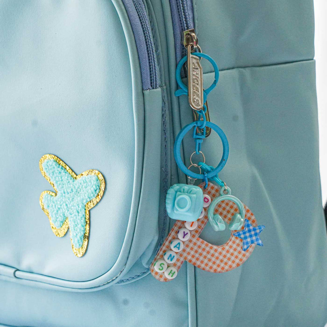 Personalized Blue Faux Leather Backpack With Initial & Charm For Kids