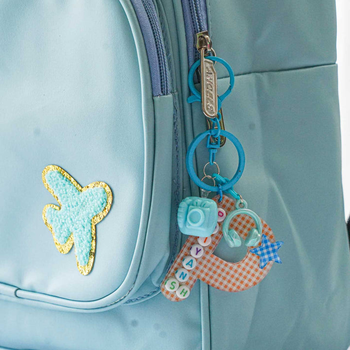 Personalized Blue Faux Leather Backpack With Initial & Charm For Kids