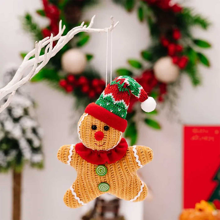 Handmade Gingerbread Knitted Woolen Ornaments For Christmas Tree Decoration | Set Of 2