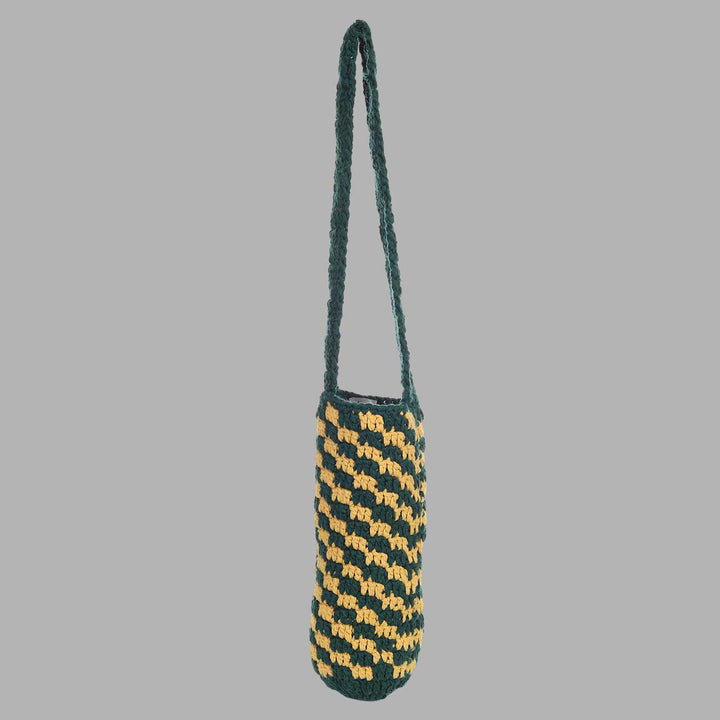 Handmade Crochet Checkered Water Bottle Tote