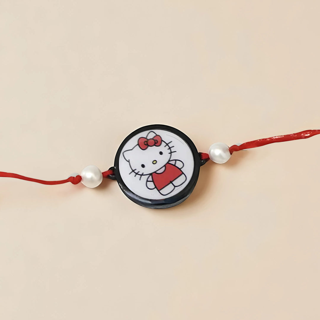 Handmade Hello Kitty Theme Kids Rakhi With Roli Chawal