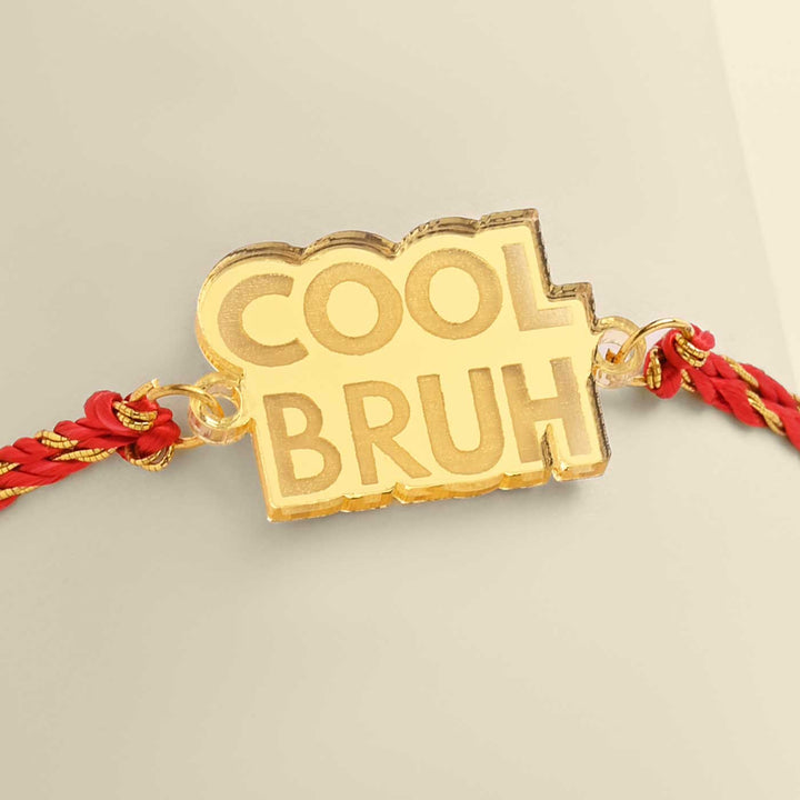 Handmade Cool Bruh Design Acrylic Rakhi For Brother - Close-up of Engraved Text