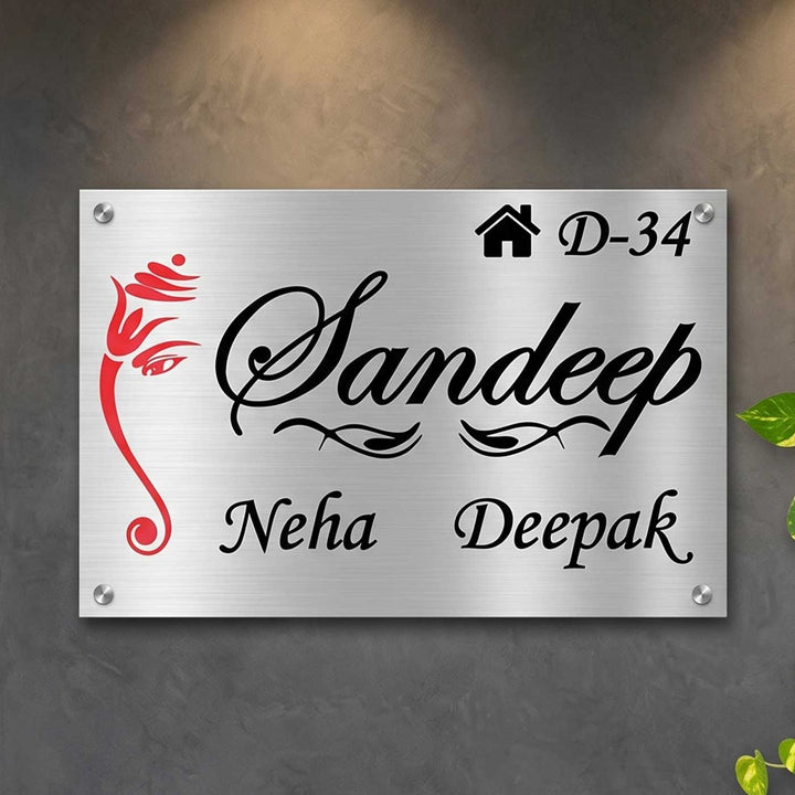 Personalized Ganesha Theme Modern Stainless Steel Name Plate