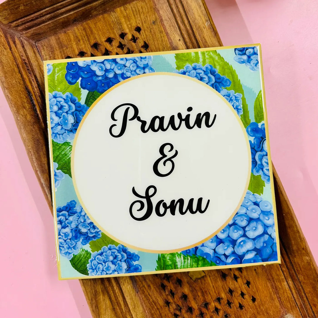 Personalized Blue Hydrangea Theme Resin Name Plate