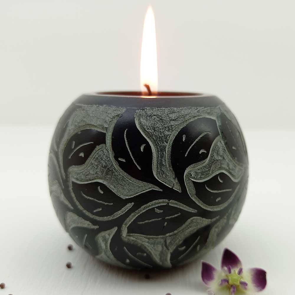 Handmade Black Mutaal Round Shape Candle Holder | Set of 2