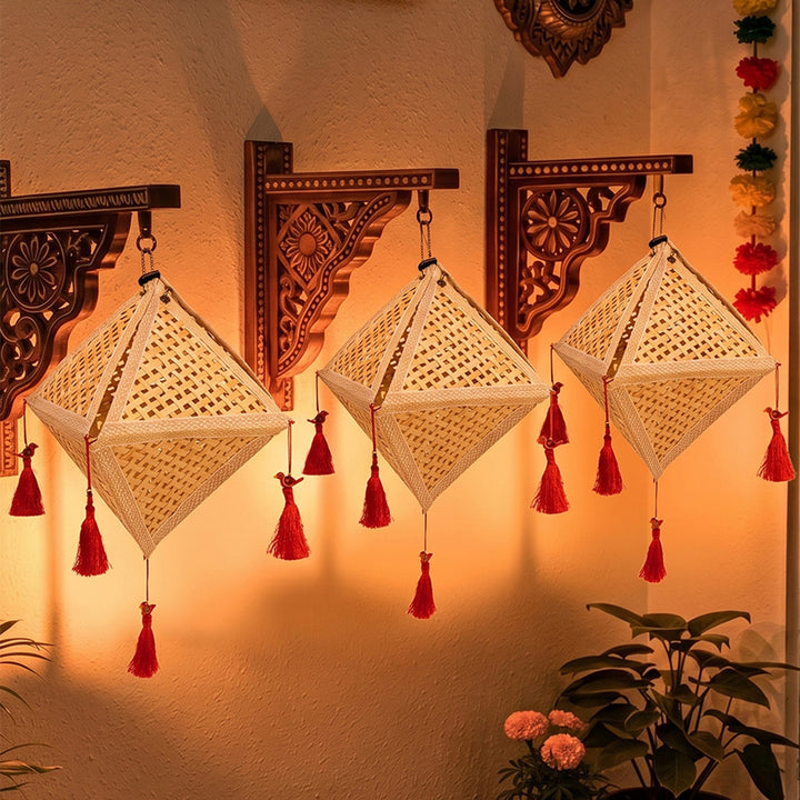 "Jhoomar" Handwoven Bamboo Diamond Kandil / Lampshade For Festive Decor