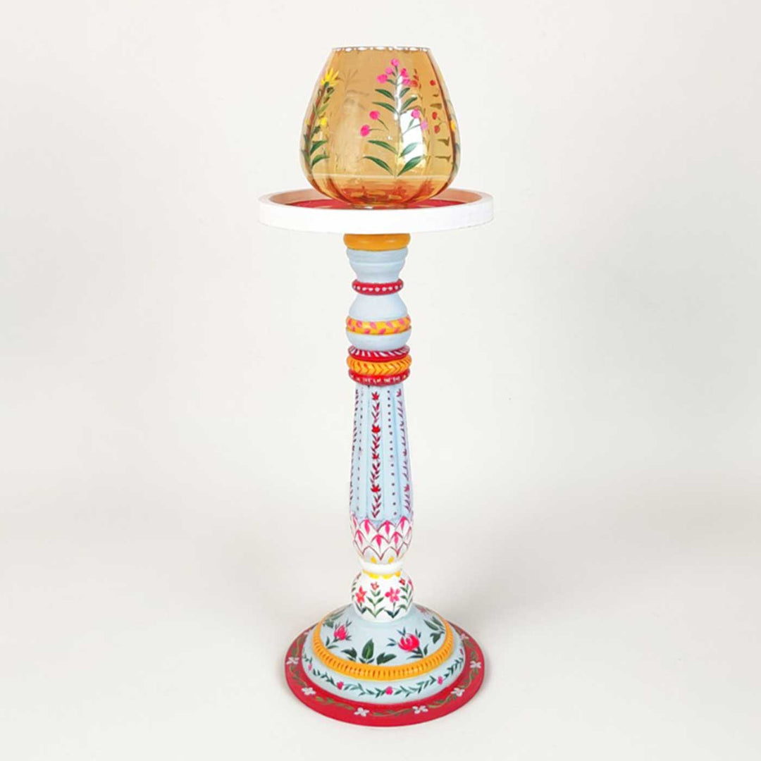 Hand-Painted Elara Wooden Candle Holder
