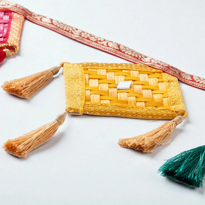 Multicoloured Kite Shaped Eco-Friendly Handmade Woven Bamboo Toran | 41 Inch x 7 Inch