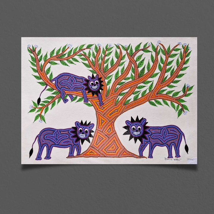 11 x 15 Inch | Shade Of The King’s Tree | Original Hand Painted Bhill Painting | Acrylic Paints On Paper