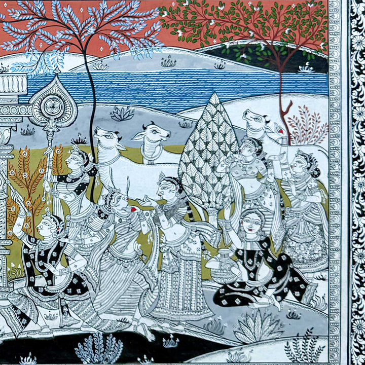 44 x 20 Inch | Handmade Canvas Krishna Rasleela Painting