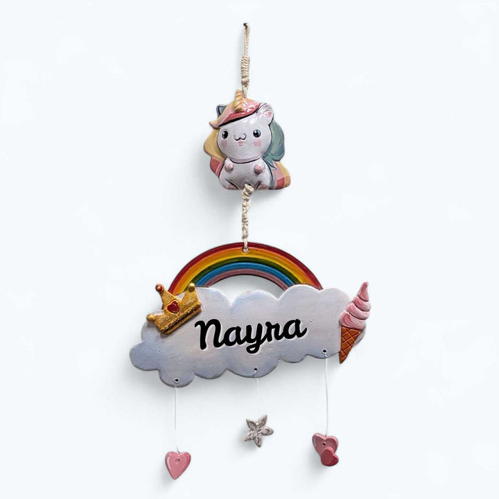 Personalized Hand-Painted Unicorn Theme Terracotta Kids Name Plate