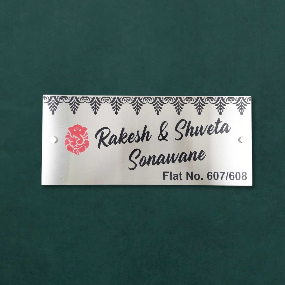 Personalized Engraved Ganesha Theme Minimalist Stainless Steel Name Plate