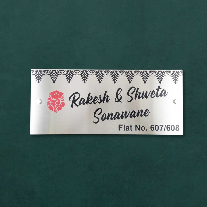 Personalized Engraved Ganesha Theme Minimalist Stainless Steel Name Plate
