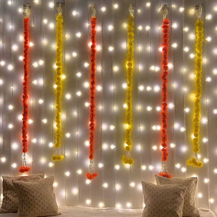 Sparkle & Bloom Orange & Yellow Marigold Garland Decor Kit With Warm White Fairy Lights