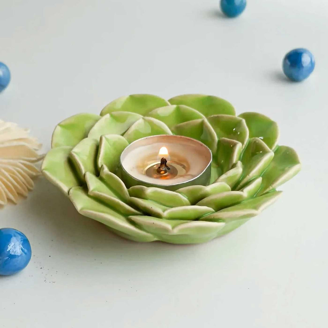 Set of 4 | Handmade Phoolrani Ceramic Tealight Holder