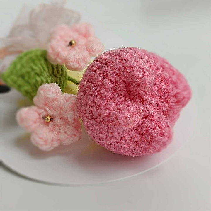 Handmade Crochet 3D Pink Tulip Greeting Card