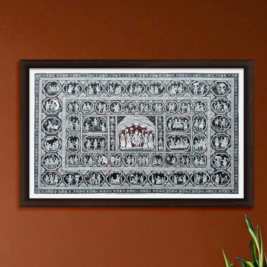 40 x 24 Inch | Handmade Canvas Krishna Rasleela with Krishna Lifestory Painting