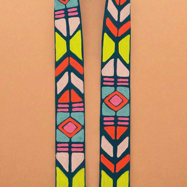 Handmade Teal Colorful Design Canvas Bag Strap