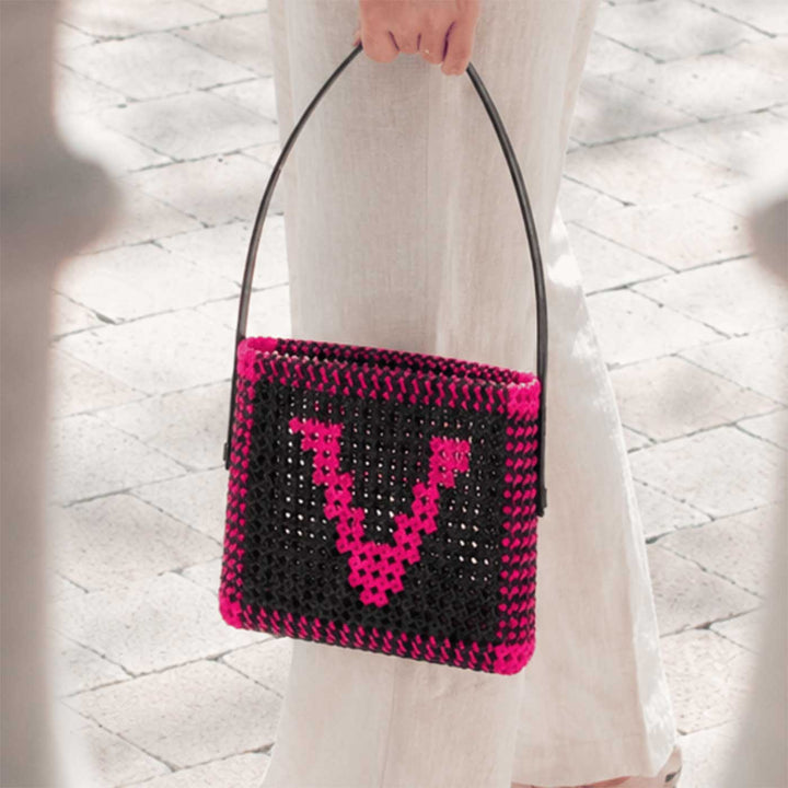 Black & Pink Personalized Monogram Handmade Wire Koodai Handbag