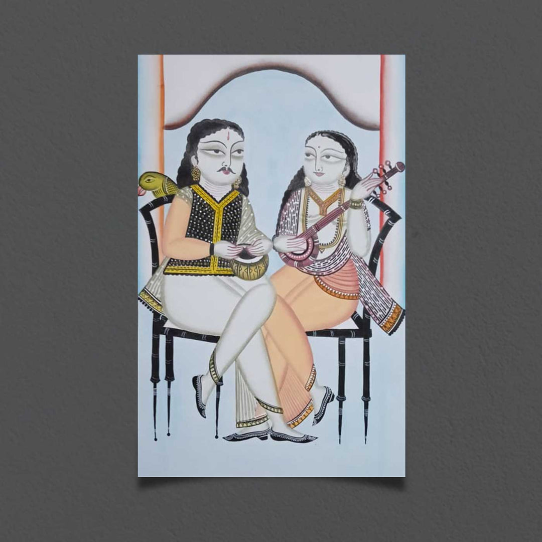 14 x 22 Inch | Musical Companions | Original Hand Painted Kalighat Painting | Natural Colors On Paper