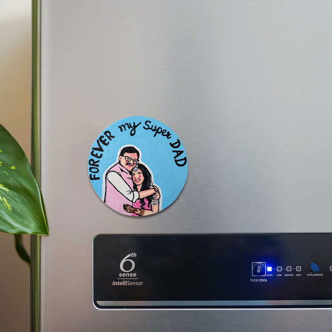 Photo Personalized Hand-Painted Father And Daughter Canvas Fridge Magnet