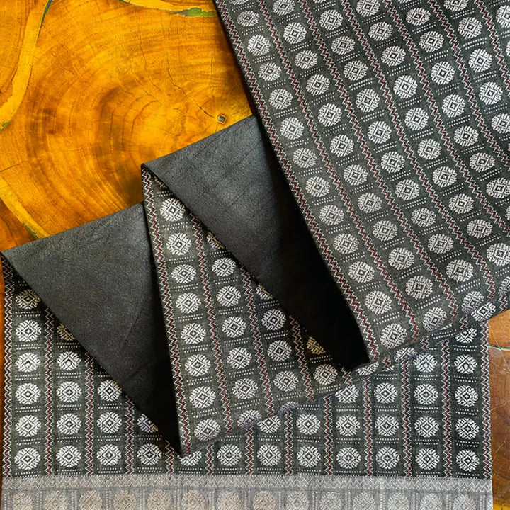 Handmade Black Circular Floral Patterns Khunn Fabric Cotton Table Runner | 12 x 60 Inch