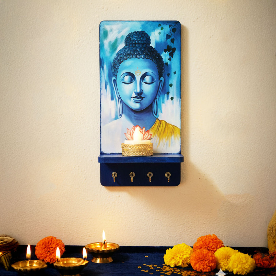Handmade Meditating Buddha Key Holder With Shelf
