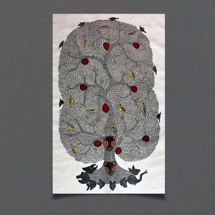 24 x 36 Inch | Guardians of the Forest | Original Hand Painted Tribal Gond Art Painting | Acrylic Paints On Paper