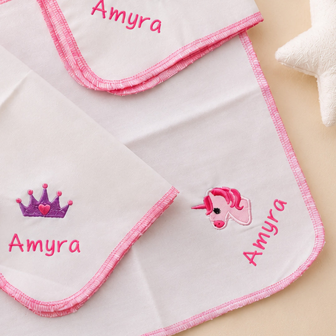 Personalised Lil Dreamer Cotton Hankies For Baby Girl | Pack of 4