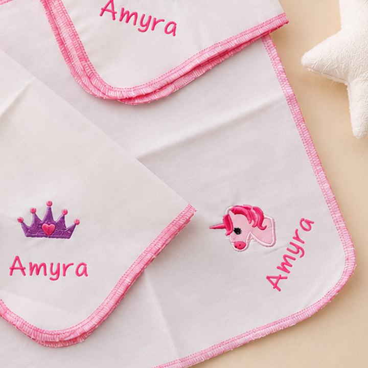 Personalised Lil Dreamer Cotton Hankies For Baby Girl | Pack of 4