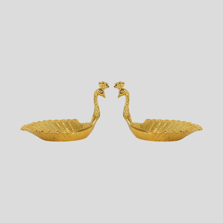 Handmade Peacock Shaped Aluminium Platter | Set Of 2