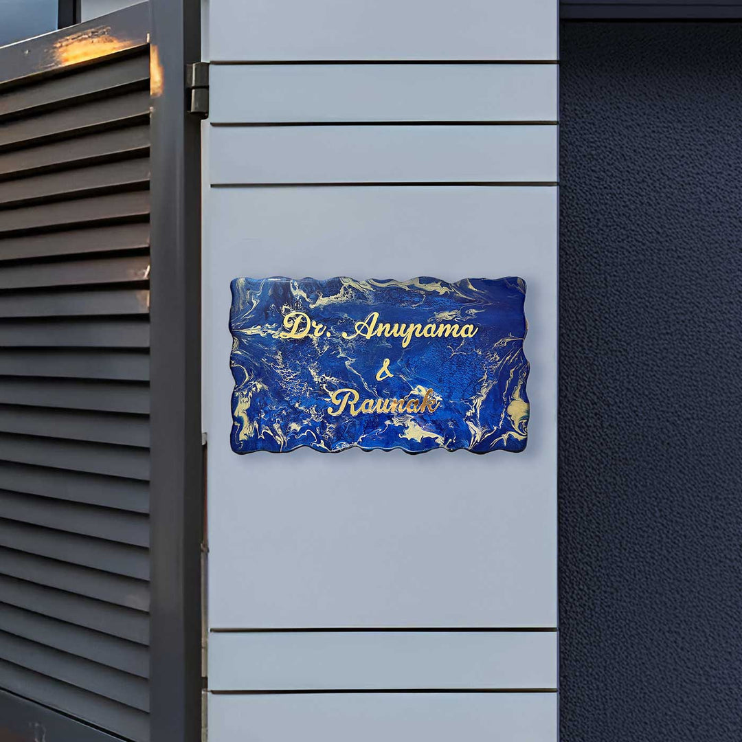 Personalized Navy Blue & Gold Design Resin Name Plate