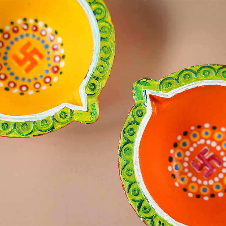 Set of 8 | Handmade Big Round Clay Oil Lamp / Diya