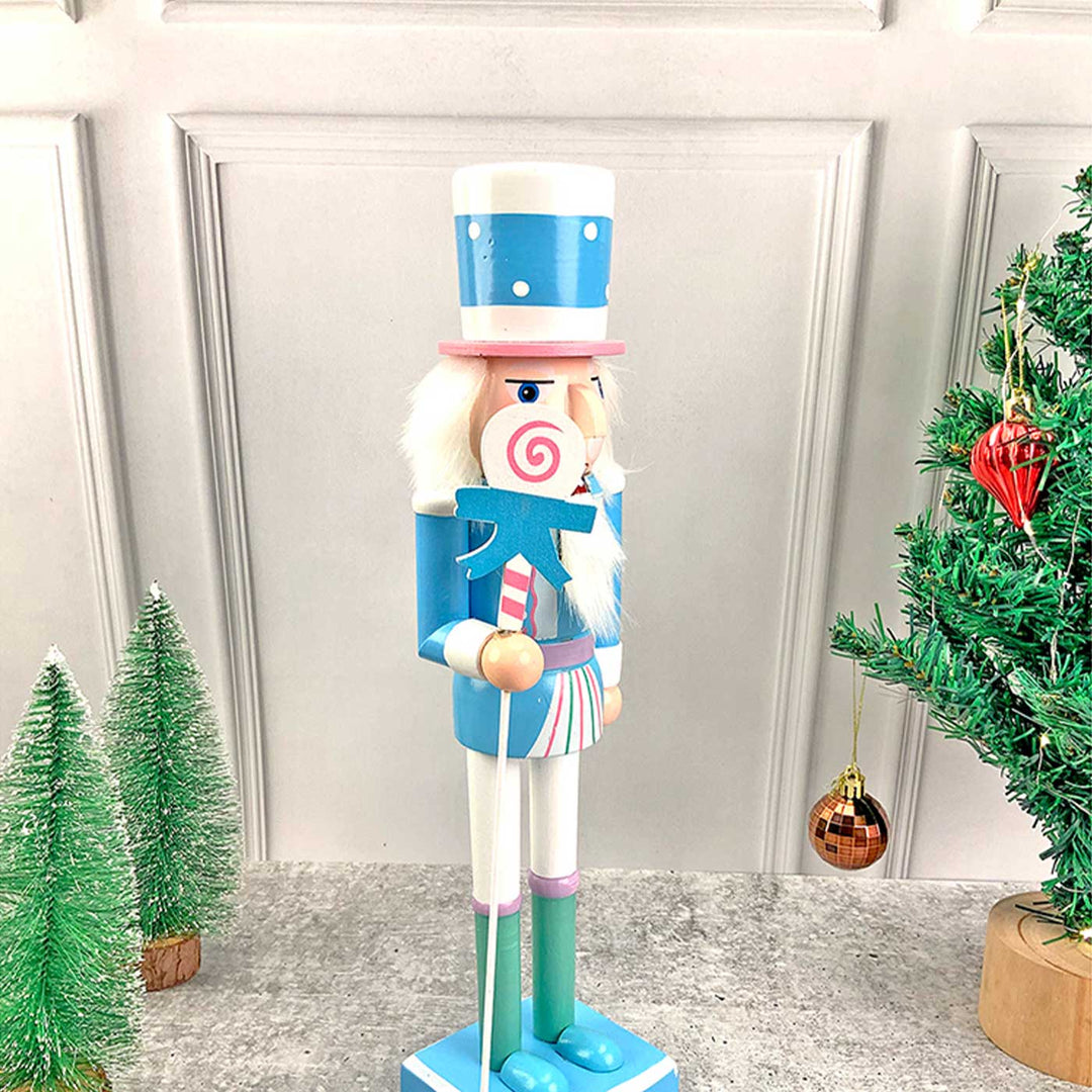 Pastel Blue Lollipop Nutcracker Self-Standing Wooden Decor For Christmas Table Decoration