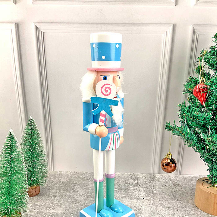 Pastel Blue Lollipop Nutcracker Self-Standing Wooden Decor For Christmas Table Decoration