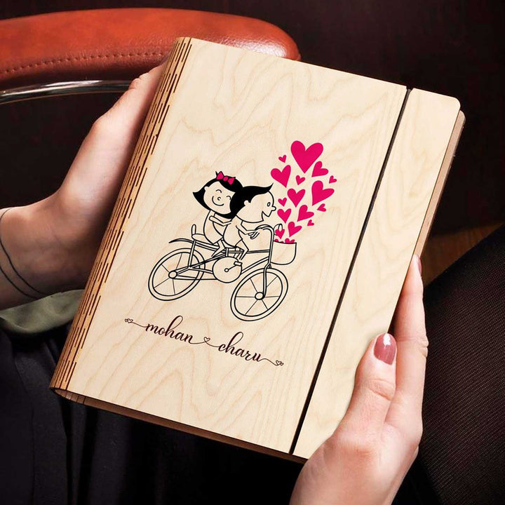 Couples Wooden Personalized Notebook Binder | A5, 50 Blank Pages, 120 GSM