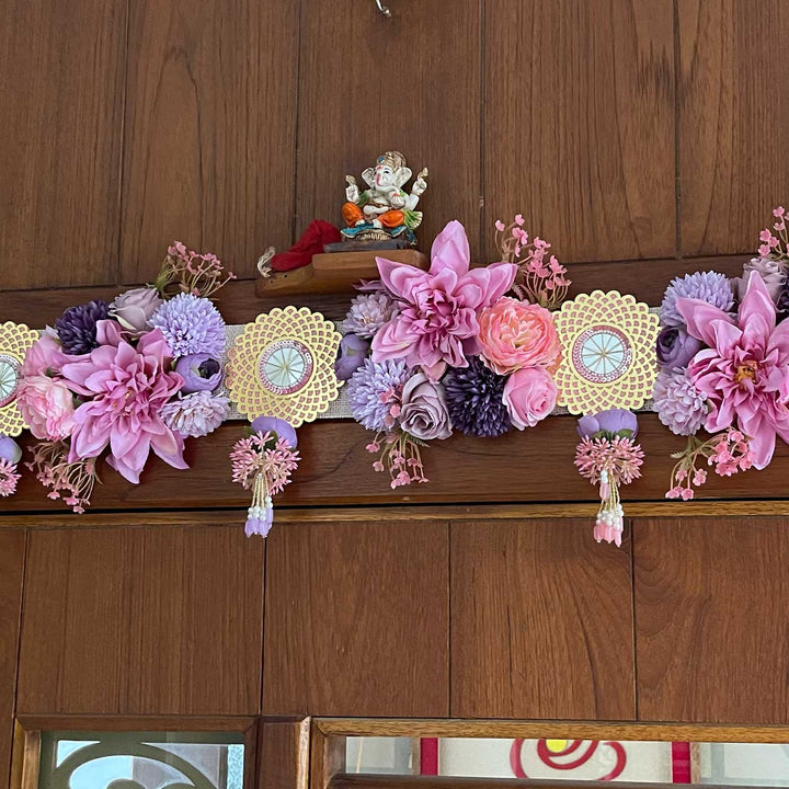 Handmade Beaded Violet Floral Design Jute Toran