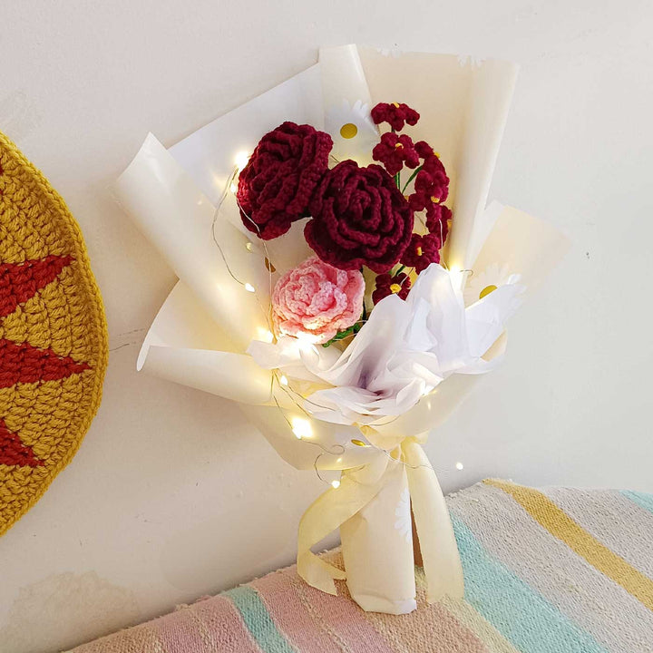 Handmade Crochet Victorian Era Theme Flower Bouquet With Lights