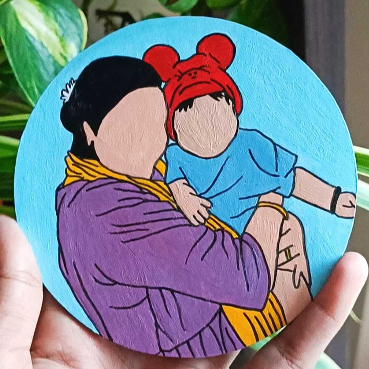 Photo Personalized Hand-Painted Mother & Daughter Theme MDF Wood Fridge Magnet