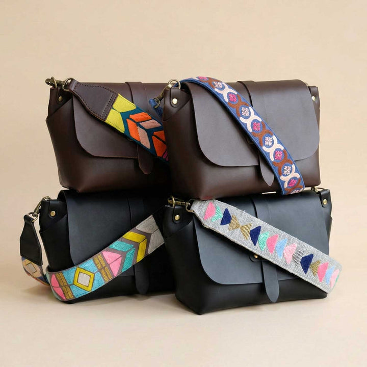 Handmade Solid Color Faux Leather Sling Bag With Changeable Strap